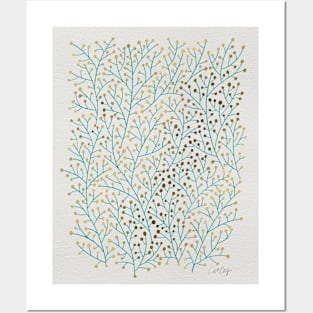 Berry Branches - Gold Turquoise Posters and Art